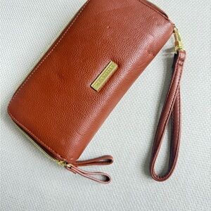 Steve Madden Tan Leather Wristlet with Gold Detail